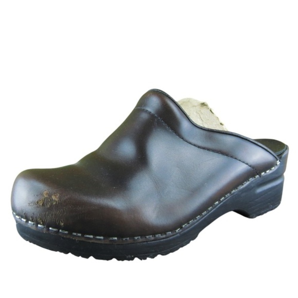 Sanita ‎ Women Mule Shoes Burgundy Leather Slip On Size 37 Medium